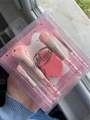 parlak taslı aesthetic pembe fırça seti