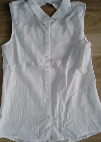 Düğmeli Kolsuz beyaz Keten Gömlek - Görsel 4