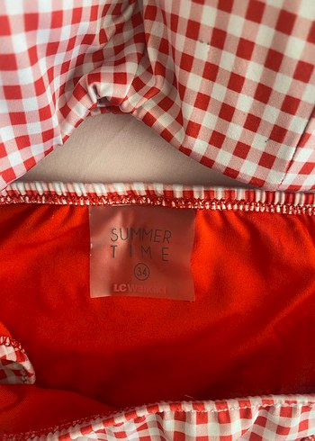 Kırmızı Kareli Fırfırlı Bikini - Görsel 4