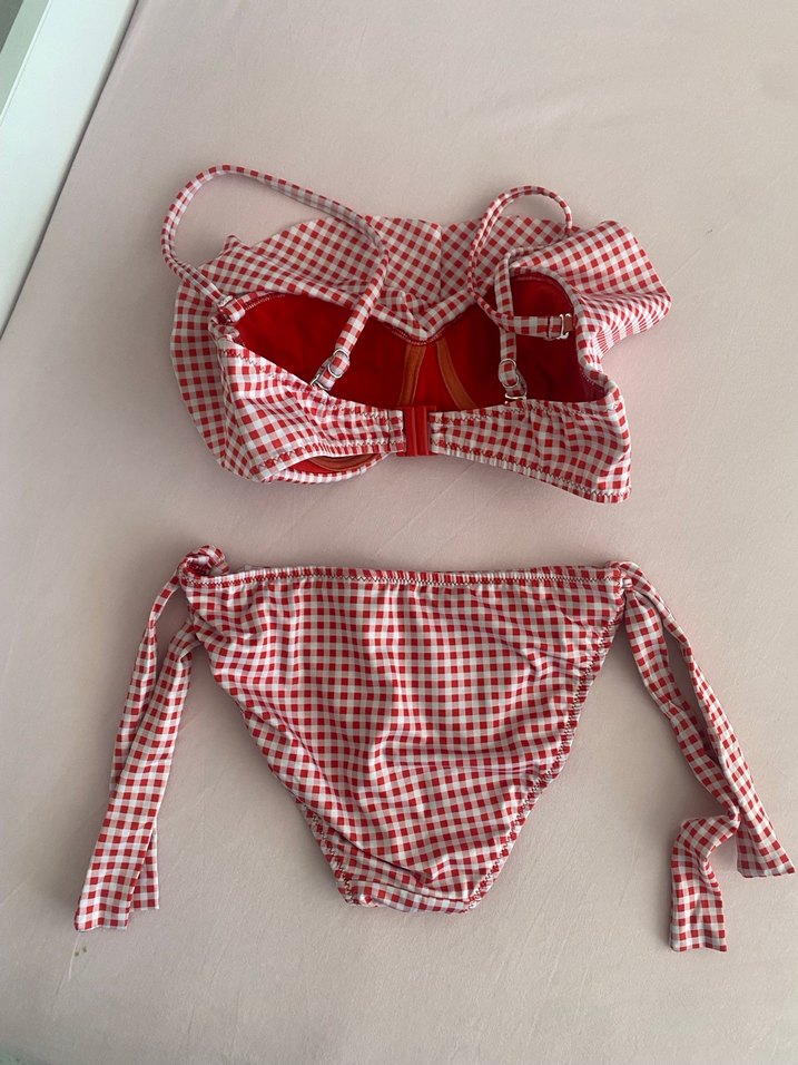 Kırmızı Kareli Fırfırlı Bikini - Görsel 2