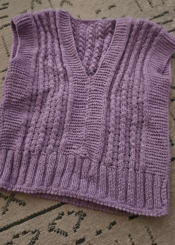 Kız Çocuk Mor V Yaka Örgü Süveter - Görsel 2
