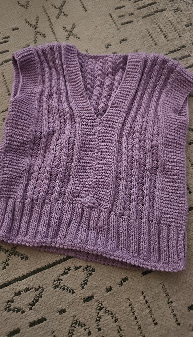 Kız Çocuk Mor V Yaka Örgü Süveter - Görsel 2