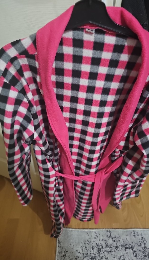 Pembe Ekose Desenli Kadın sabahlık - Görsel 2