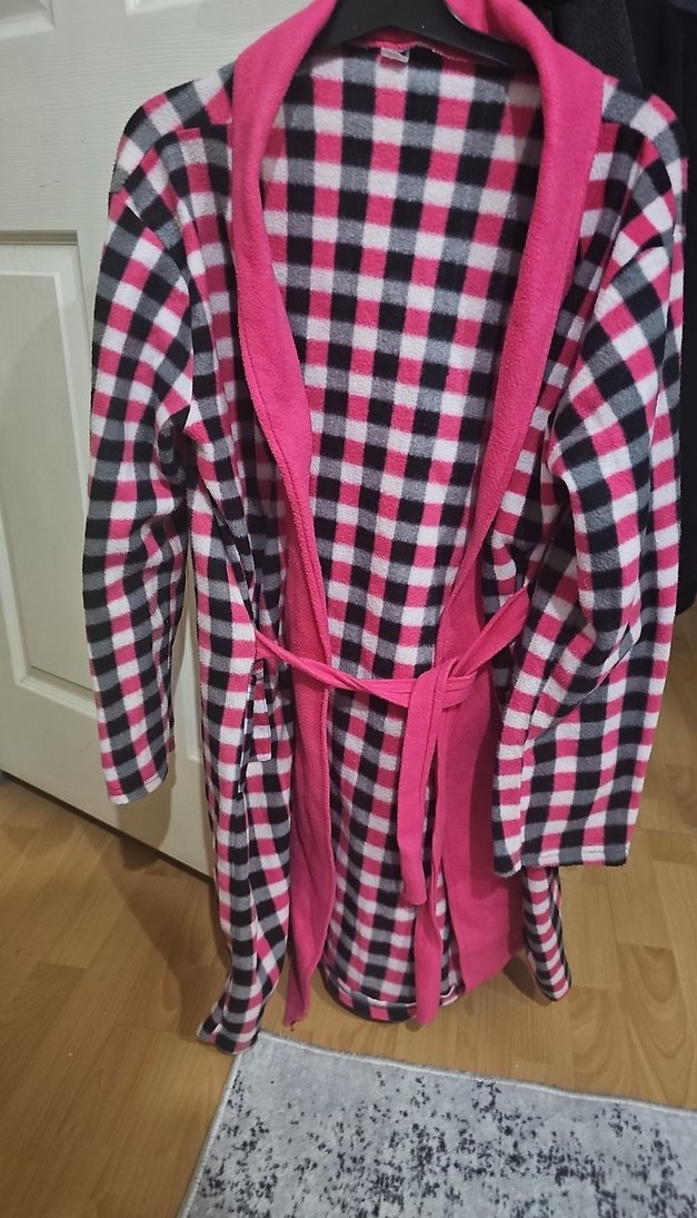 Pembe Ekose Desenli Kadın sabahlık - Görsel 3