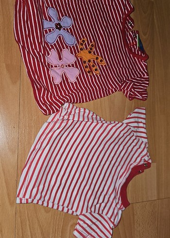 Kız Çocuk Renkli Çizgili Kısa Kollu Tişört - Görsel 2