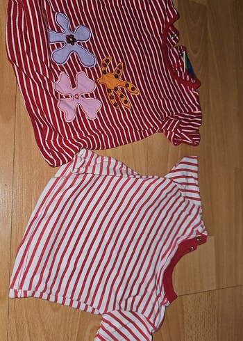 Kız Çocuk Renkli Çizgili Kısa Kollu Tişört - Görsel 3