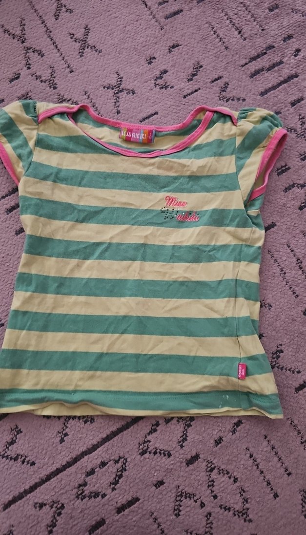 Kız Çocuk Yeşil Çizgili Kısa Kollu Tişört - Görsel 2
