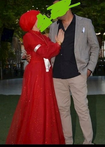 Uzun Kollu Klasik Kırmızı Vintage Abiye - Görsel 5