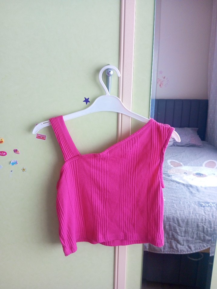 Kız Çocuk Pembe Askılı Fitilli Üst - Görsel 3