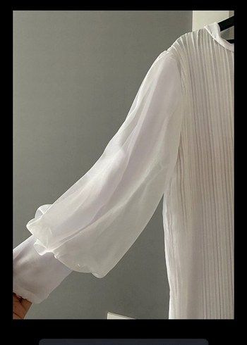 Beyaz Piliseli Uzun Keten Elbise - Görsel 3