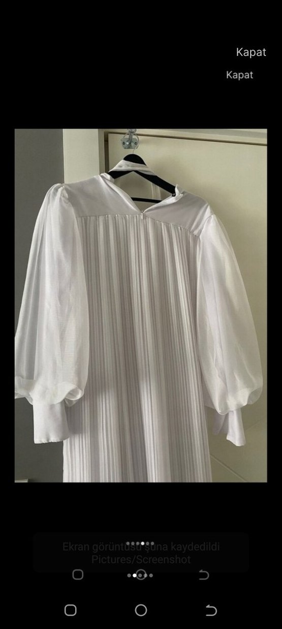 Beyaz Piliseli Uzun Keten Elbise - Görsel 2