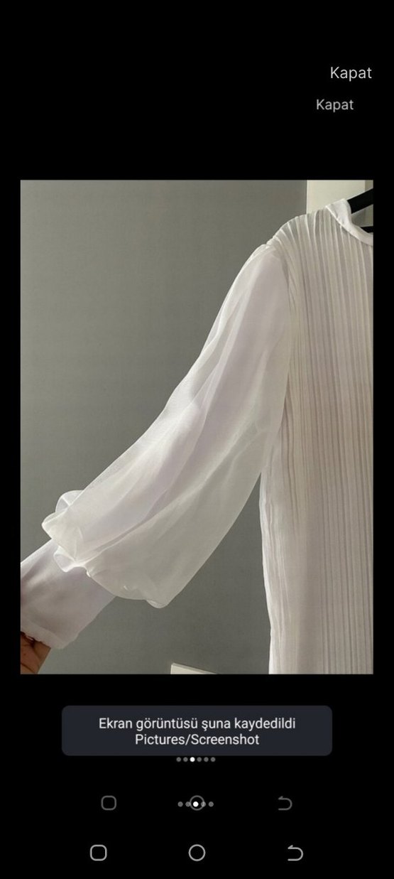 Beyaz Piliseli Uzun Keten Elbise - Görsel 3