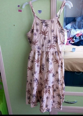 Kız Çocuk Bej Bohem Askılı Elbise - Görsel 4