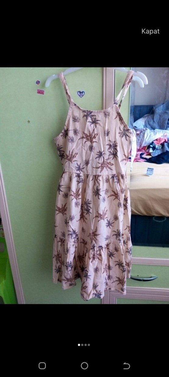 Kız Çocuk Bej Bohem Askılı Elbise - Görsel 4