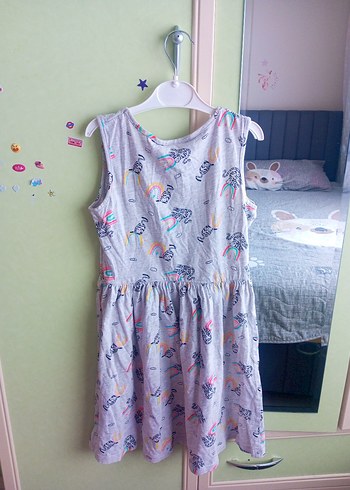 Kız Çocuk Gri Pamuklu Baskılı Elbise - Görsel 3