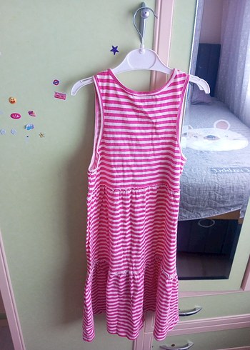 Kız Çocuk Pembe Çizgili Kolsuz Elbise - Görsel 3