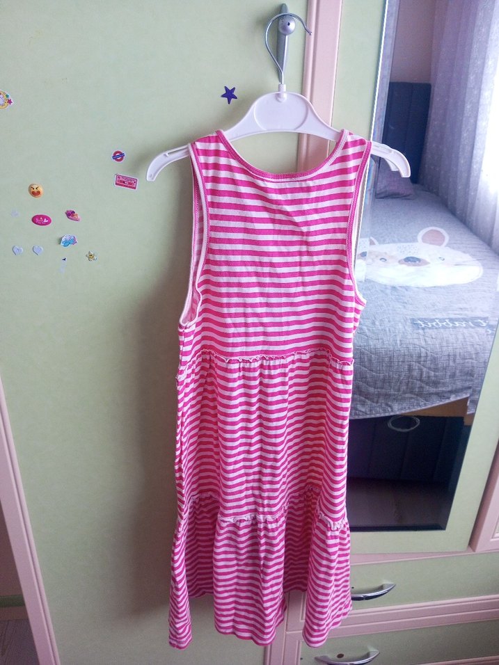 Kız Çocuk Pembe Çizgili Kolsuz Elbise - Görsel 3