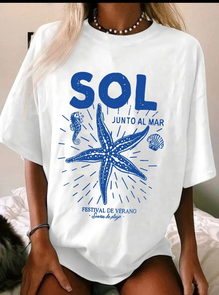 Mavi Deniz Yıldızı Baskılı Tişört - Görsel 2