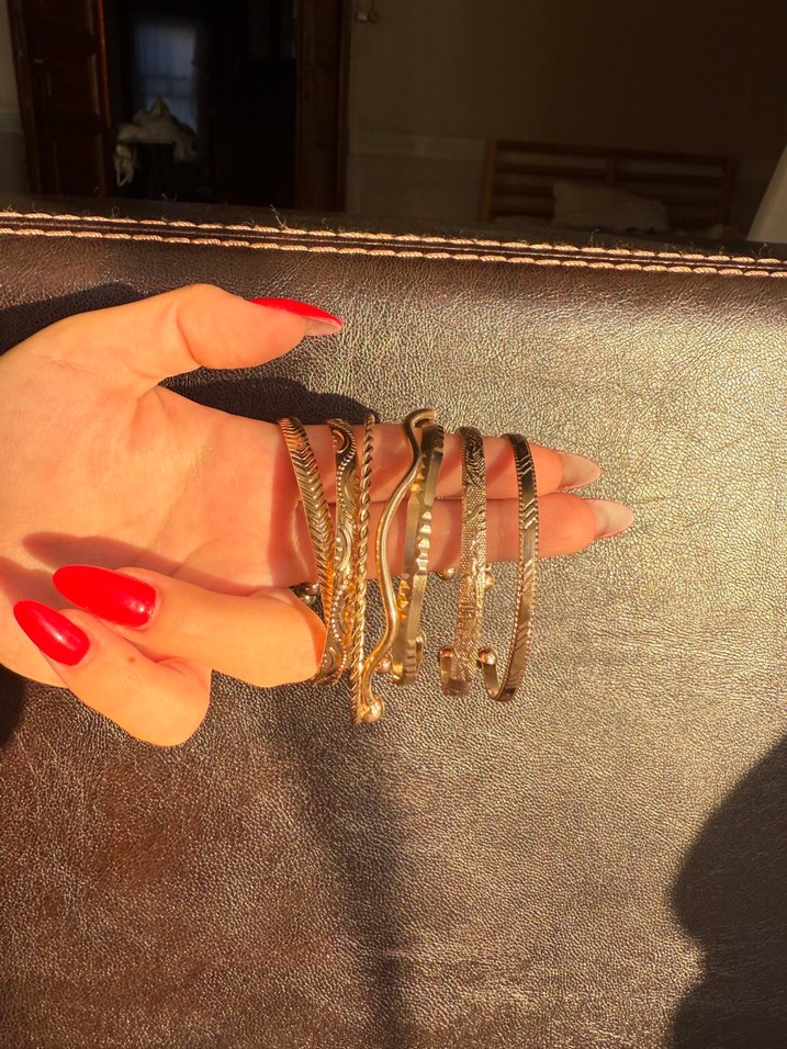 Desenli Elastik Ayarlanabilir Altın Bileklik Seti - Görsel 2