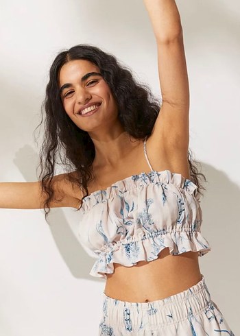 H&M H&M marka Askılı Fırfırlı Mini Bohem Crop Top