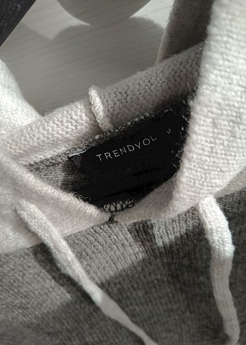 Gri Kapüşonlu Örgü Kadın Sweatshirt - Görsel 3