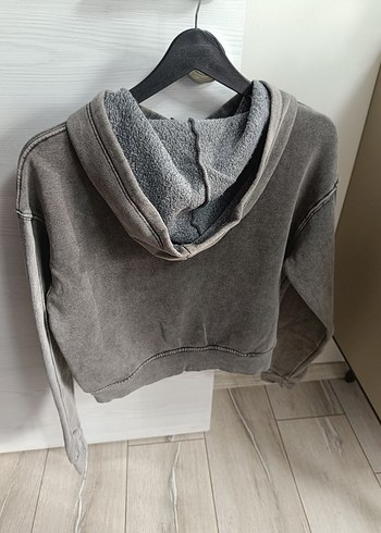 Gri Kapüşonlu Sweatshirt - Görsel 2