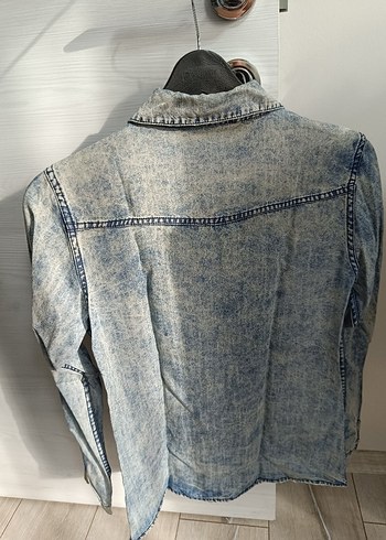 Kadın Mavi Denim Düğmeli Gömlek - Görsel 3