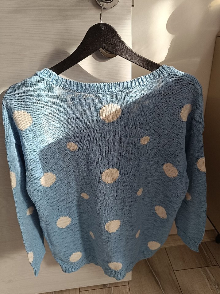 Mavi Puantiyeli Rahat Triko Kazak - Görsel 2