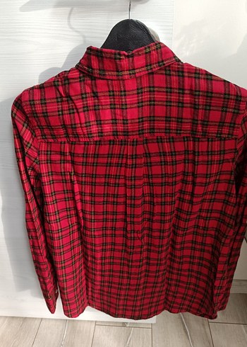 Kırmızı Ekose Uzun Kollu Kadın Gömlek - Görsel 3