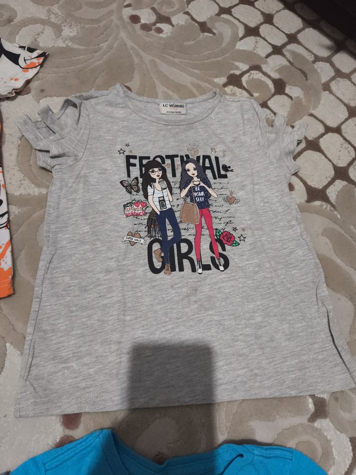 Kız Çocuk Renkli Baskılı Kısa Kollu Tişörtler - Görsel 3