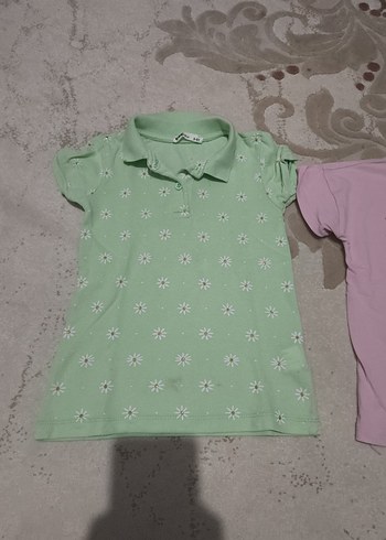 Pembe Baskılı Kız Tişörtü, Kısa Kollu, Düğmeli - Görsel 2