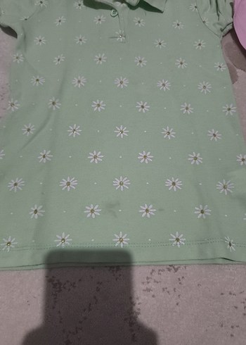 Pembe Baskılı Kız Tişörtü, Kısa Kollu, Düğmeli - Görsel 3