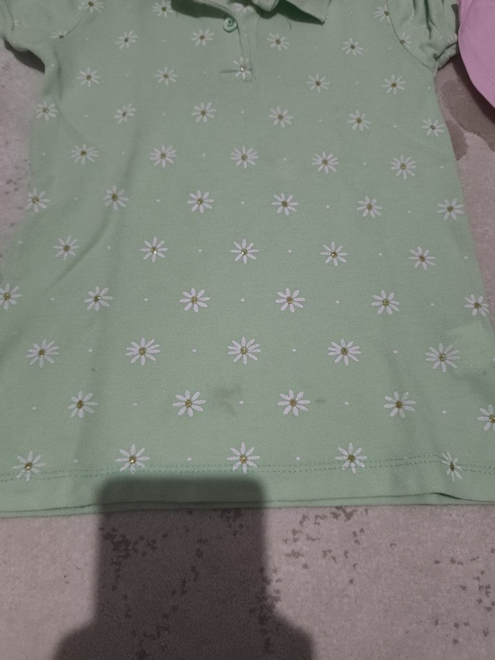 Pembe Baskılı Kız Tişörtü, Kısa Kollu, Düğmeli - Görsel 3