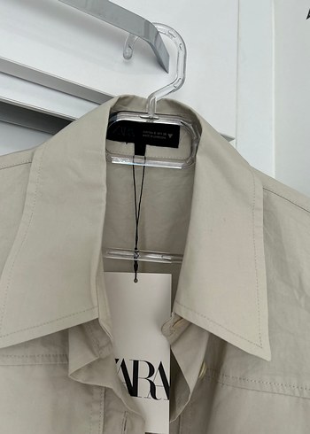 Düğmeli Bej Keten Kadın Gömlek - Görsel 2