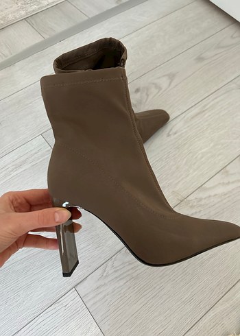 Kahverengi Deri Stiletto Topuklu Kadın Bot - Görsel 2