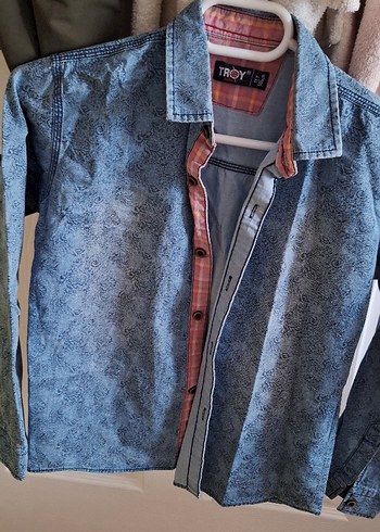 Gri Batik Desenli Denim Gömlek - Görsel 2