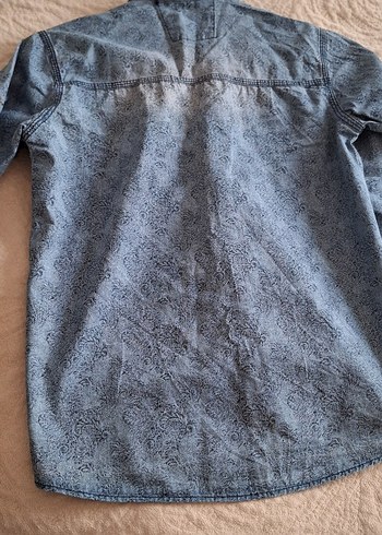 Gri Batik Desenli Denim Gömlek - Görsel 3