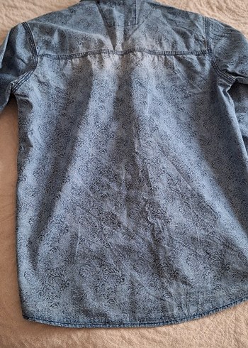 Gri Batik Desenli Denim Gömlek - Görsel 4