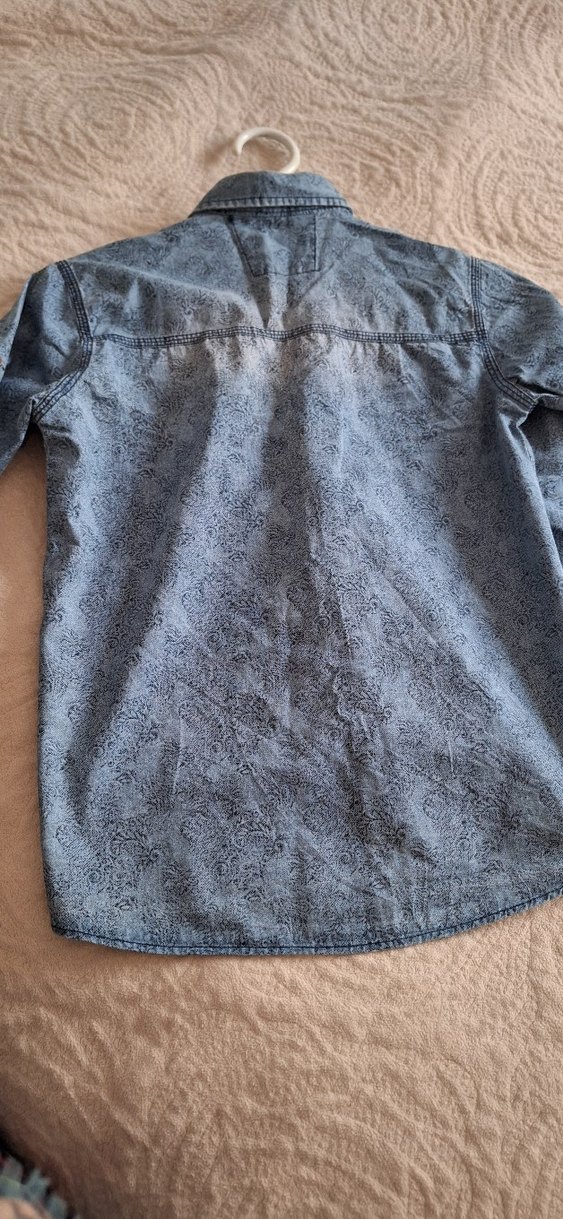 Gri Batik Desenli Denim Gömlek - Görsel 3