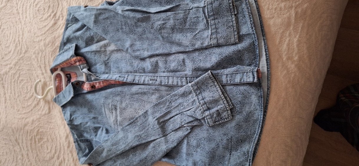 Gri Batik Desenli Denim Gömlek - Görsel 5