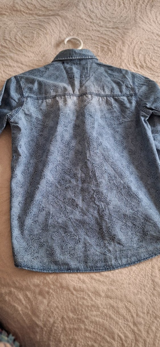 Gri Batik Desenli Denim Gömlek - Görsel 4