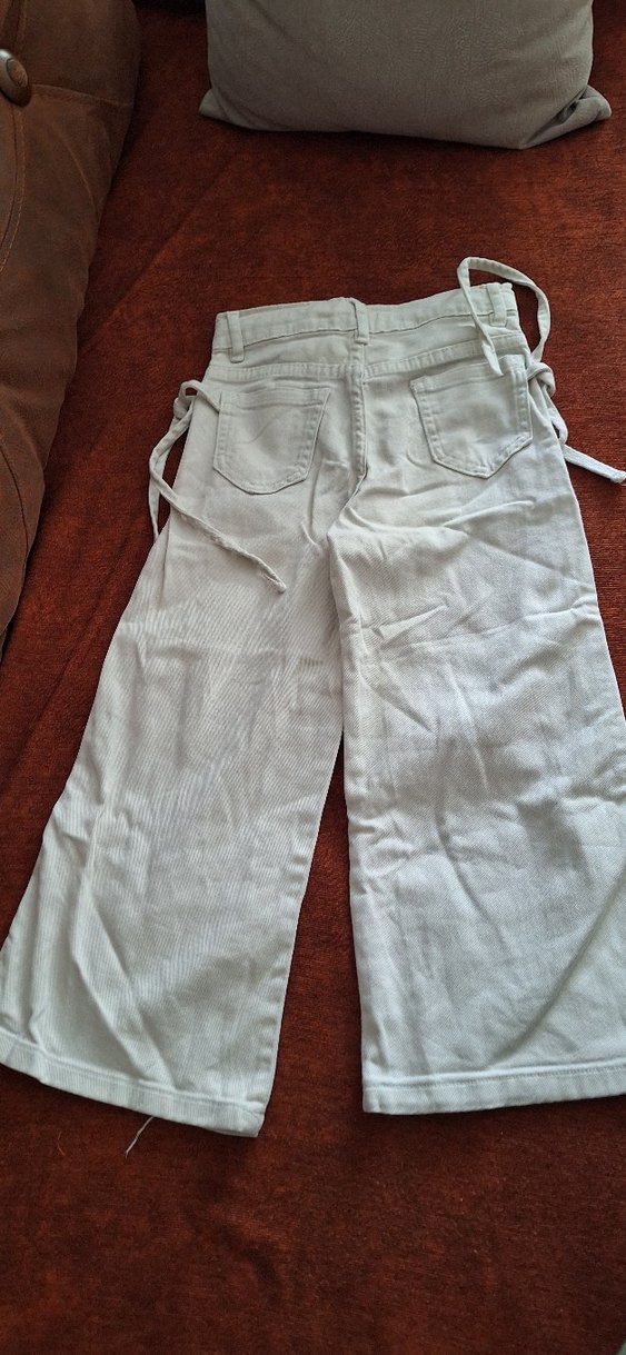 kız çocuk Beyaz Keten pantolon - Görsel 4