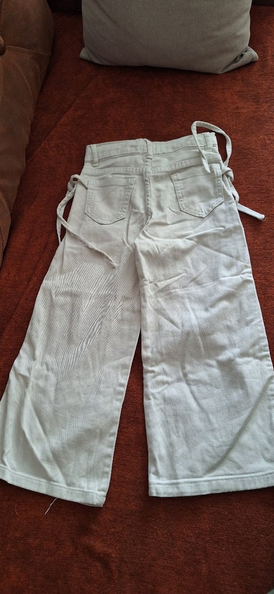 kız çocuk Beyaz Keten pantolon - Görsel 3