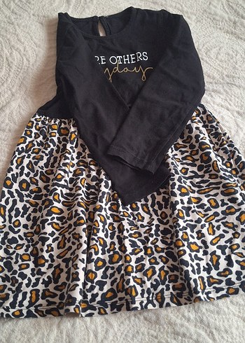 Kız Çocuk Leopar Desenli Uzun Kollu Elbise - Görsel 4