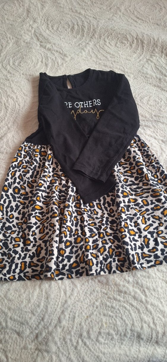 Kız Çocuk Leopar Desenli Uzun Kollu Elbise - Görsel 4