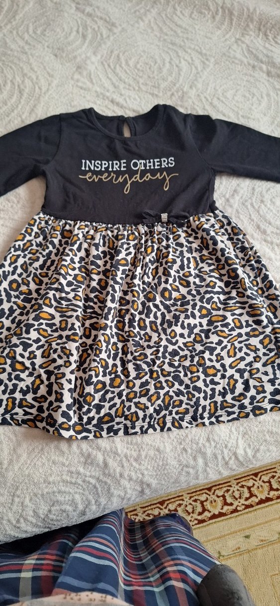 Kız Çocuk Leopar Desenli Uzun Kollu Elbise - Görsel 2