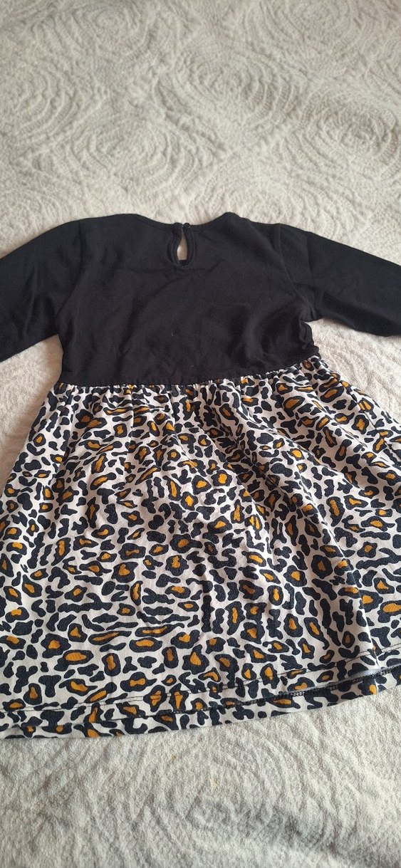 Kız Çocuk Leopar Desenli Uzun Kollu Elbise - Görsel 3