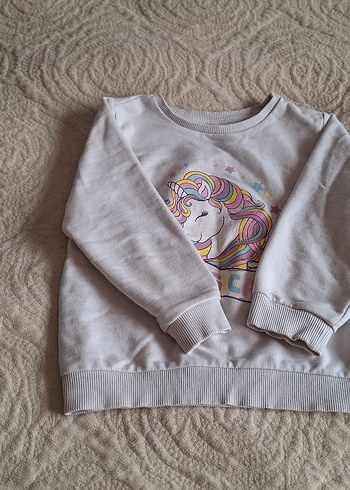 Kız Çocuk Gri Unicorn Baskılı Sweatshirt - Görsel 4