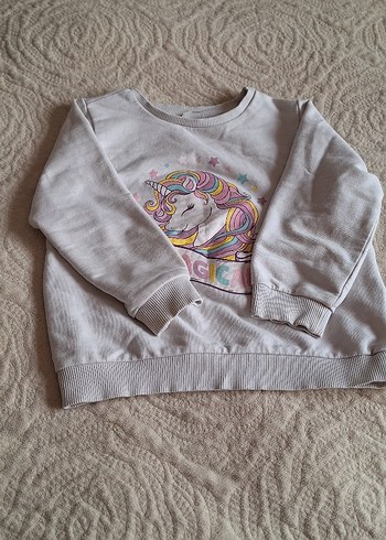 Kız Çocuk Gri Unicorn Baskılı Sweatshirt - Görsel 3