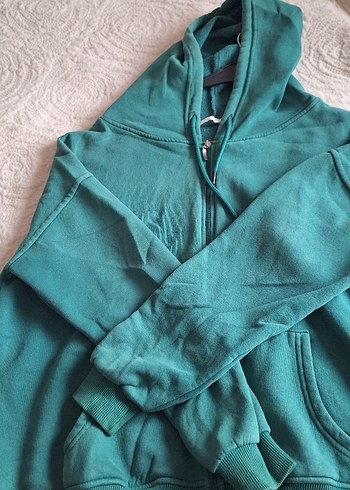 Kadın Yeşil Fermuarlı Sweatshirt hırka - Görsel 2
